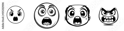 Expressions of anger and frustration illustrated through diverse cartoon faces in black and white line art