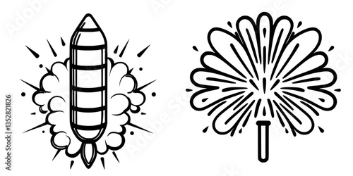 Colorful firework rocket with explosion and vibrant display brightening the night sky