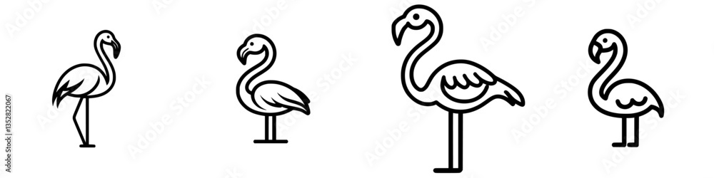 Fototapeta premium Four minimalist flamingo illustrations showcasing different poses for artistic inspiration and design projects