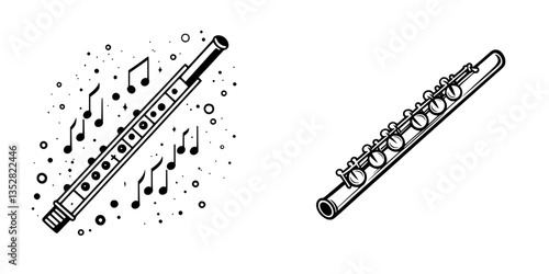 Different types of musical flutes with notes, showcasing variations in design and style
