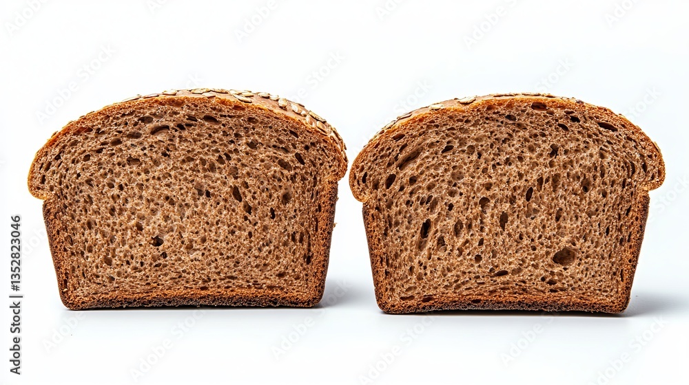 Fresh Whole Grain Bread Sliced in Half on White Surface – Healthy Artisan Loaf with Crunchy Crust and Soft Texture Fresh Whole Grain Bread Sliced in Half on White Surface – Healthy Artisan Loaf with Crunchy Crust and Soft Texture