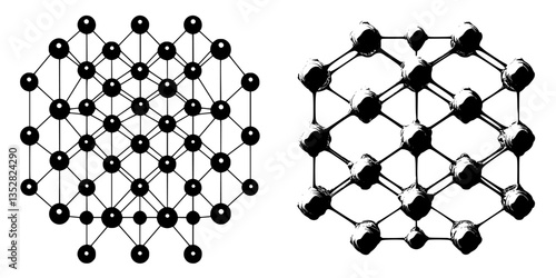 Visual representation of crystalline structures showcasing different arrangements of atoms and bonding patterns