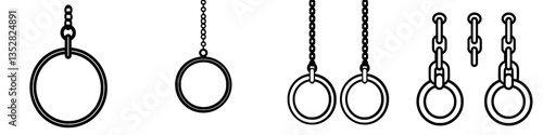 Different types of rings and chains displayed in a simple design showing various shapes and sizes suitable for hanging objects