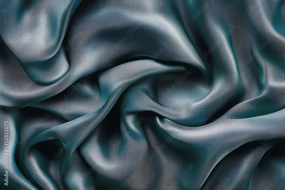 Fototapeta premium Flowing teal fabric appears to be smooth and shiny in design