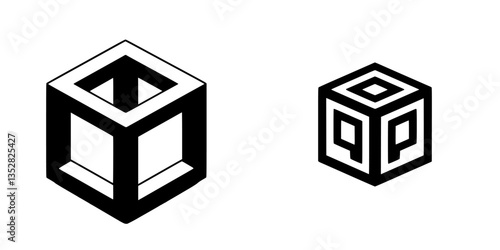 Unique geometric designs featuring cubic shapes with different patterns and orientations