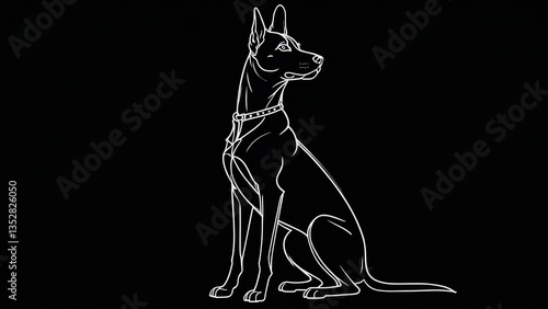 Elegant dog silhouette with collar on dark background for minimalist artistic illustration