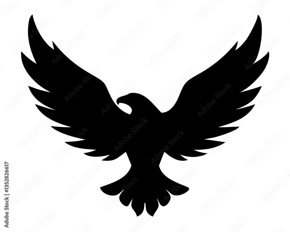 Obraz premium soaring falcon emblem: A striking silhouette of a falcon in mid-flight, wings outstretched, capturing a sense of power and freedom, perfect for design and symbolic representation AI Generative