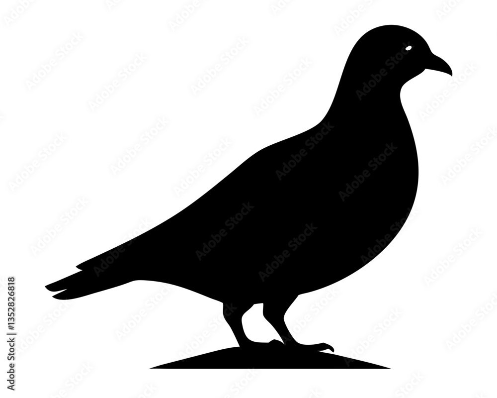Obraz premium Silhouette of a Pigeon: A clean silhouette of a pigeon in profile, embodying simplicity, grace, and potential freedom. Perfect for conveying ideas of peace, communication, or urban wildlife. AI Genera