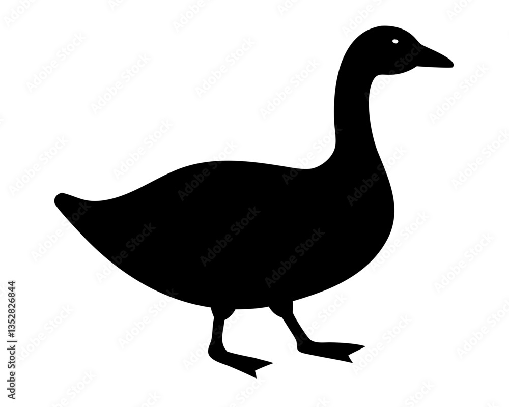Black Silhouette of a Goose: A sleek, stylized silhouette of a goose stands confidently, its dark form contrasting with a bright backdrop, embodying simplicity and elegance. AI Generative Black Silhouette of a Goose: A sleek, stylized silhouette of a goose stands confidently, its dark form contrasting with a bright backdrop, embodying simplicity and elegance. AI Generative