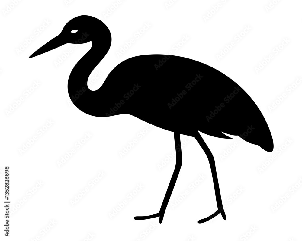 Obraz premium Elegant Silhouette of Bird: A minimalist, artistic rendering of a bird silhouette, its sleek form and elegant posture. The silhouette is depicted in stark black against a pure background. AI Generativ