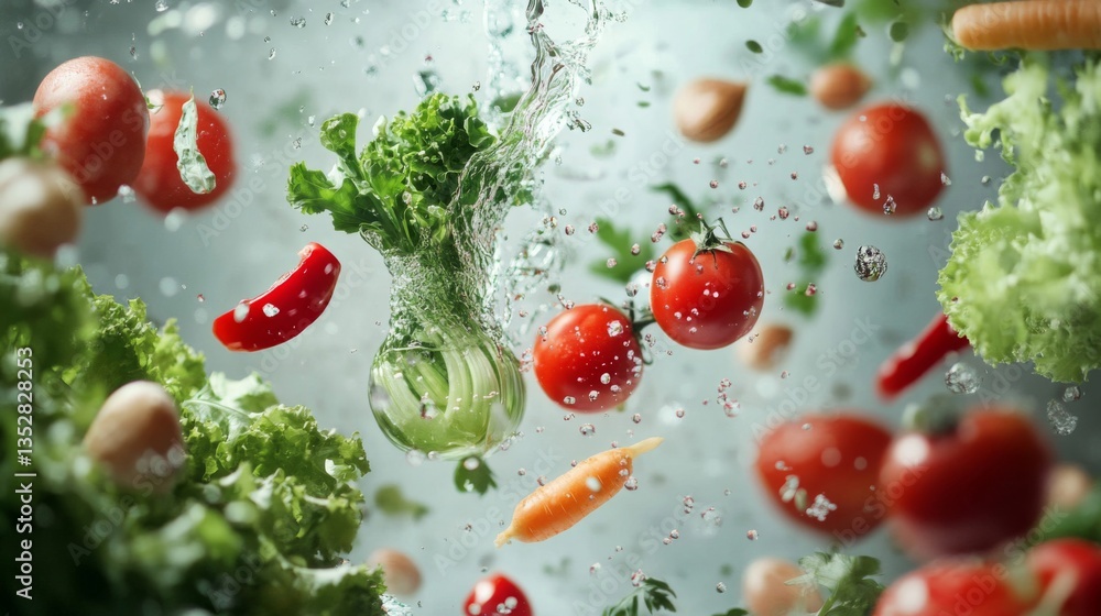 Fresh Vegetables Splashing in Water Fresh Vegetables Splashing in Water