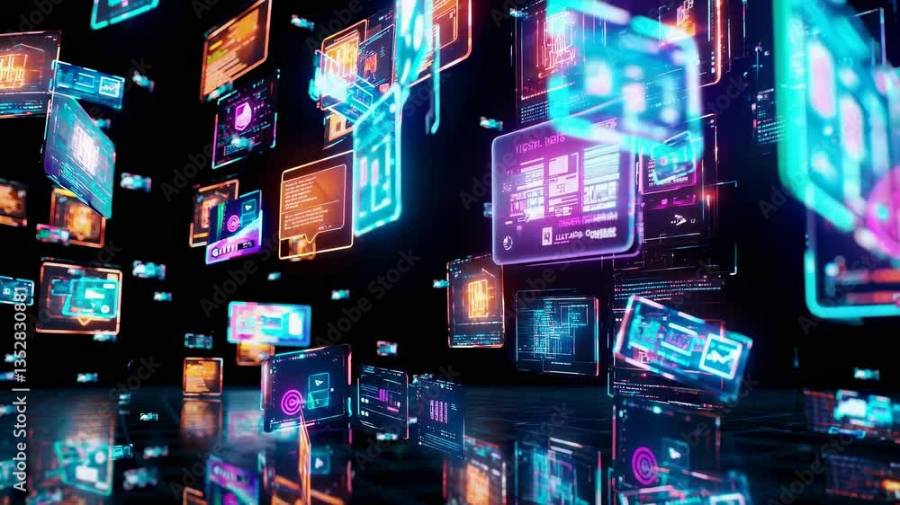 Digital interface landscape. Futuristic data visualization network ...