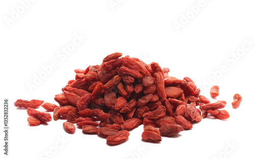 Photos Dry Chinese wolfberries, goji berries pile isolated on white background, side vi