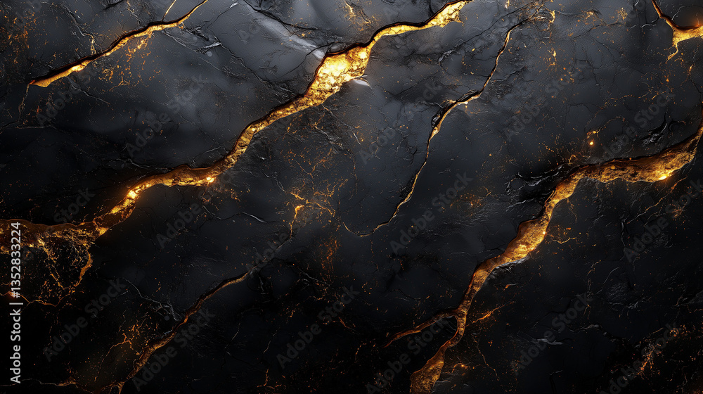 Fototapeta premium Peinture hyperréaliste et détaillée d’un luxueux marbre noir veiné d’or