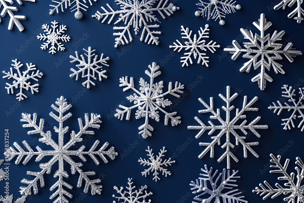 Elegant Silver Snowflakes Pattern on Midnight Blue for Winter Holiday Decor Elegant Silver Snowflakes Pattern on Midnight Blue for Winter Holiday Decor