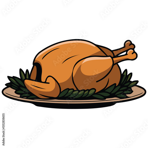 Roasted chicken dish vector illustration