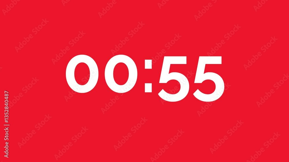 Digital Countdown Timer - White Bold Digits on Red Background | Countdown 60 seconds | Sans-Serif Font Digital Countdown Timer - White Bold Digits on Red Background | Countdown 60 seconds | Sans-Serif Font