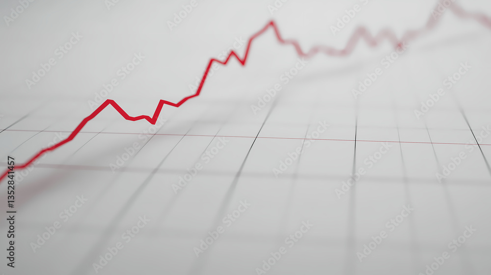 Red line graph showing increasing trend on grid paper chart Red line graph showing increasing trend on grid paper chart