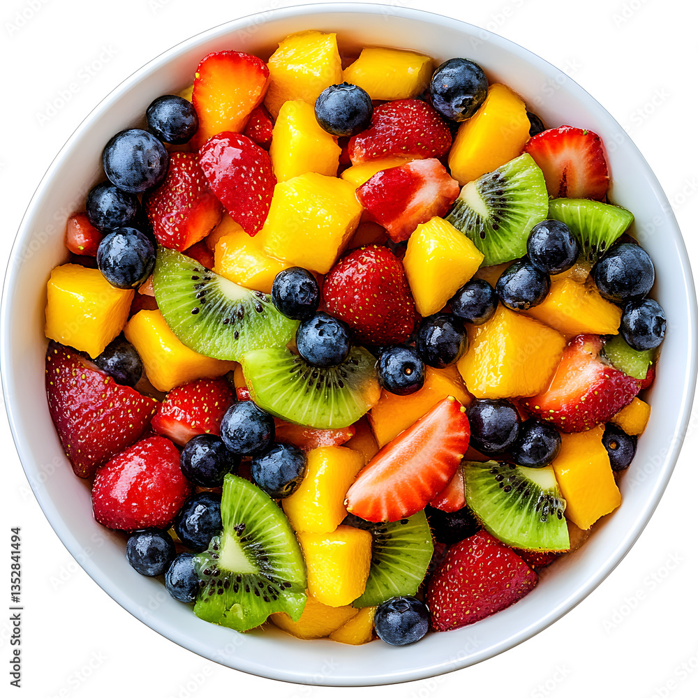 Obraz premium Bowl of healthy fresh fruit salad on white background. Healthy food