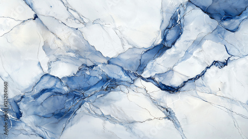 Peinture hyperréaliste et détaillée d’un luxueux marbre blanc veiné de bleu