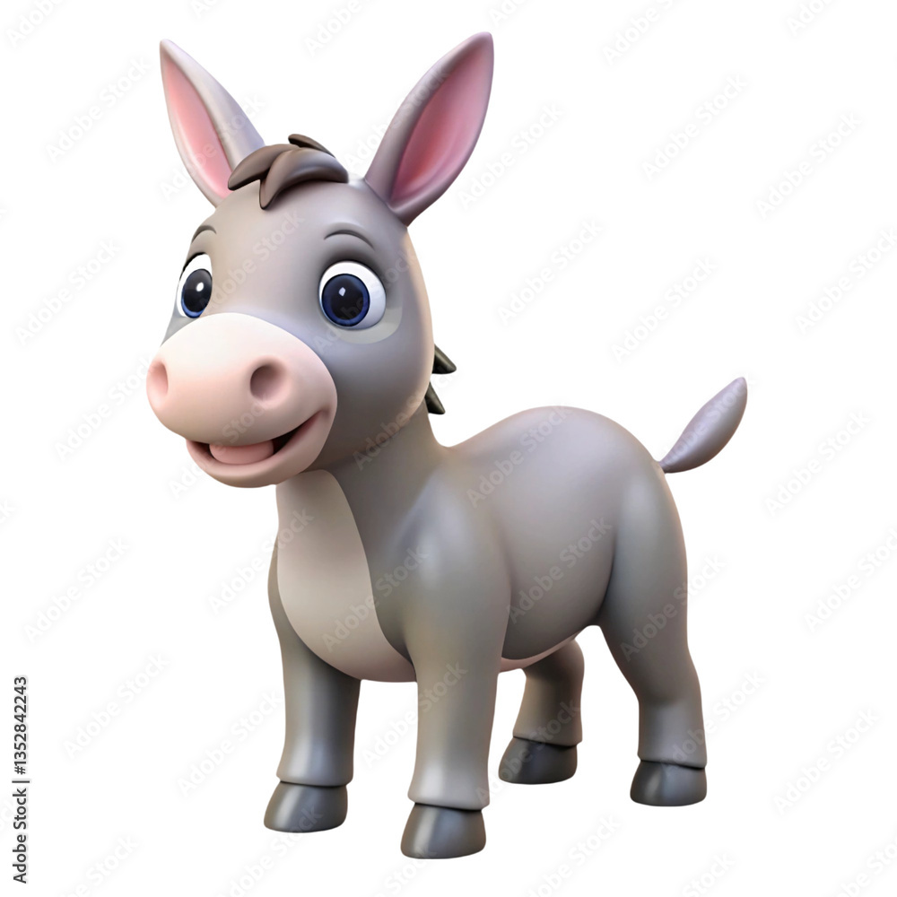 Fototapeta premium Cute 3D Cartoon Donkey with Big Eyes and Friendly Smile – Adorable Farm Animal Illustration