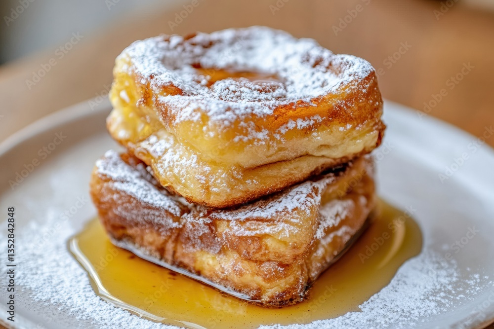 Delightful breakfast of French toast topped with syrup and powdered sugar Generative AI Delightful breakfast of French toast topped with syrup and powdered sugar Generative AI