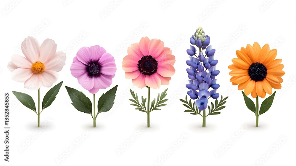 Obraz premium Vibrant Pink Cosmos Orange Gerberas and Purple Lupines