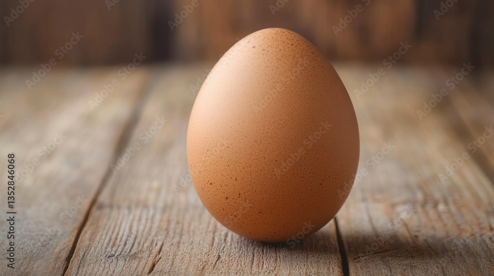 Single Brown Egg Still Life on Rustic Wooden Surface Close Up Single Brown Egg Still Life on Rustic Wooden Surface Close Up