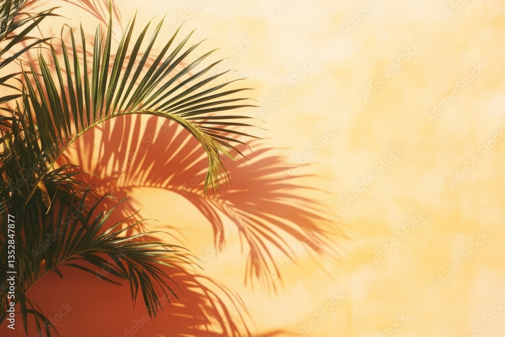 Fototapeta premium palm leave's blurred shadow on light pastel wall. Minimalistic beautiful summer spring isolated on white background
