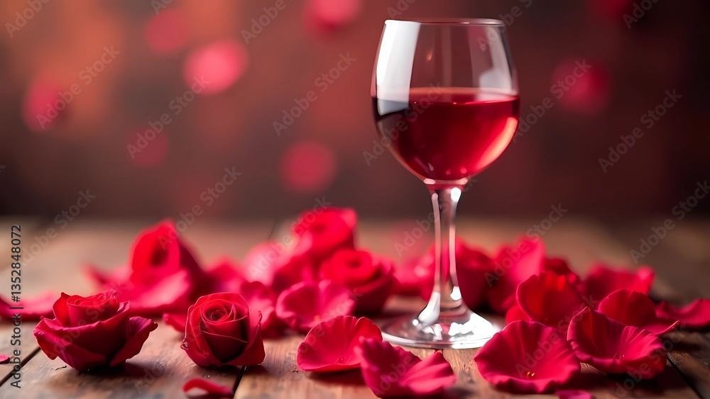 Celebrating National Wine Day. Glass of red wine and rose petals. Romantic postcard. background. Celebrating National Wine Day. Glass of red wine and rose petals. Romantic postcard. background.
