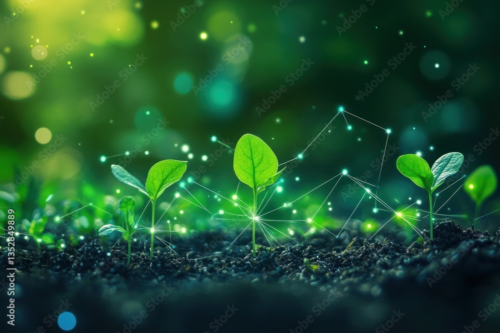 Young plants with a digital overlay growing in fertile soil Young plants with a digital overlay growing in fertile soil