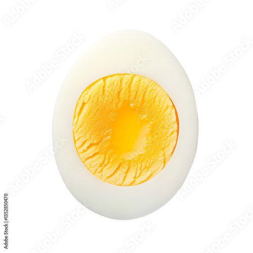 Perfectly Boiled Egg Slice: A cross-section of a boiled egg reveals its creamy yolk, set white. An appealing and nutritious food choice 