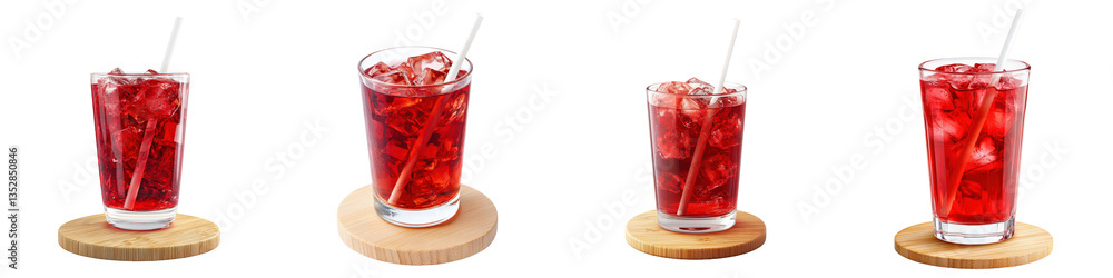 Iced ruby cocktails in tall glasses with straws line up perfectly. Iced ruby cocktails in tall glasses with straws line up perfectly.