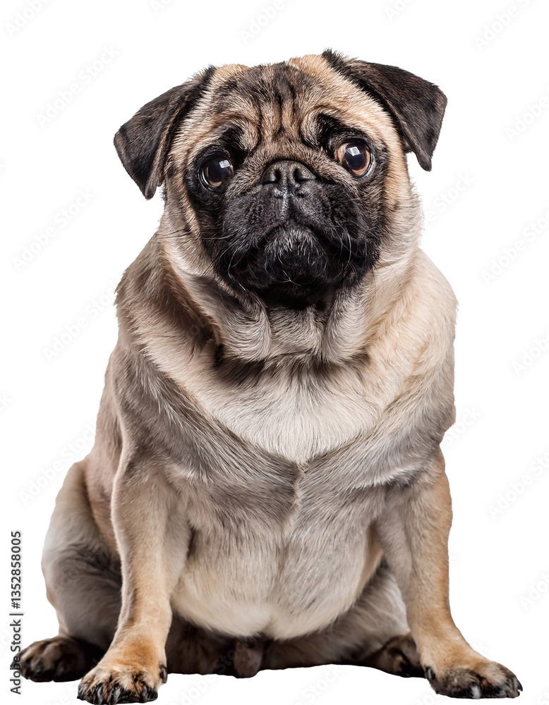 Pug dog sitting and looking with transparent background Pug dog sitting and looking with transparent background