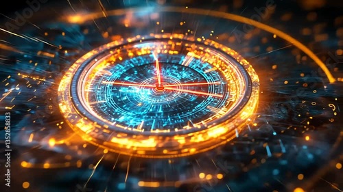 Wallpaper Mural Futuristic clock face, glowing digital interface, abstract background, time concept, stock photo Torontodigital.ca