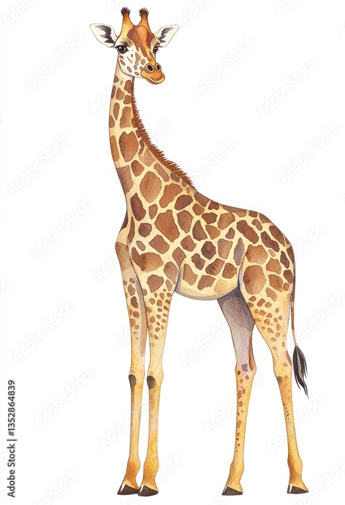 Obraz premium A Beautiful Painted Giraffe Standing Gracefully Against a White Background