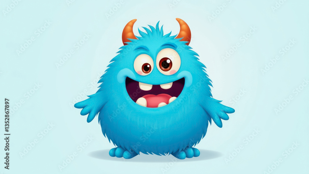 Funny blue monster with big smile and playful demeanor Funny blue monster with big smile and playful demeanor
