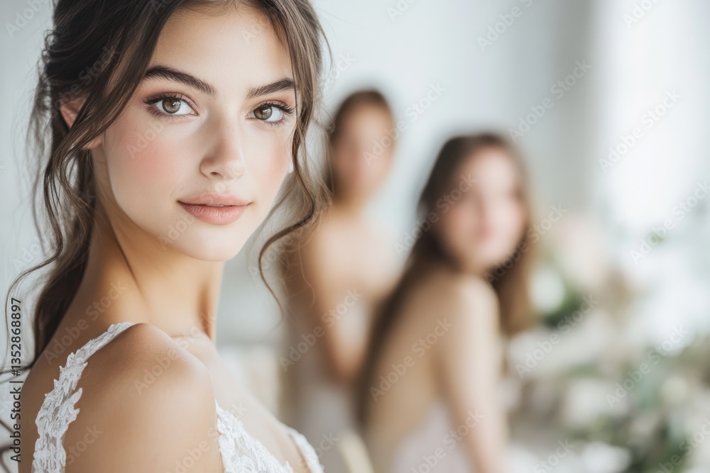 Naklejka premium Elegant Bride Portrait: Soft Focus and Bridal Beauty