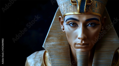 AI-generated facial reconstruction of Pharaoh Akhenaten, based on the stylized limestone statue from Karnak dating to the early years of his reign (c. 1353–1336 BCE)  
