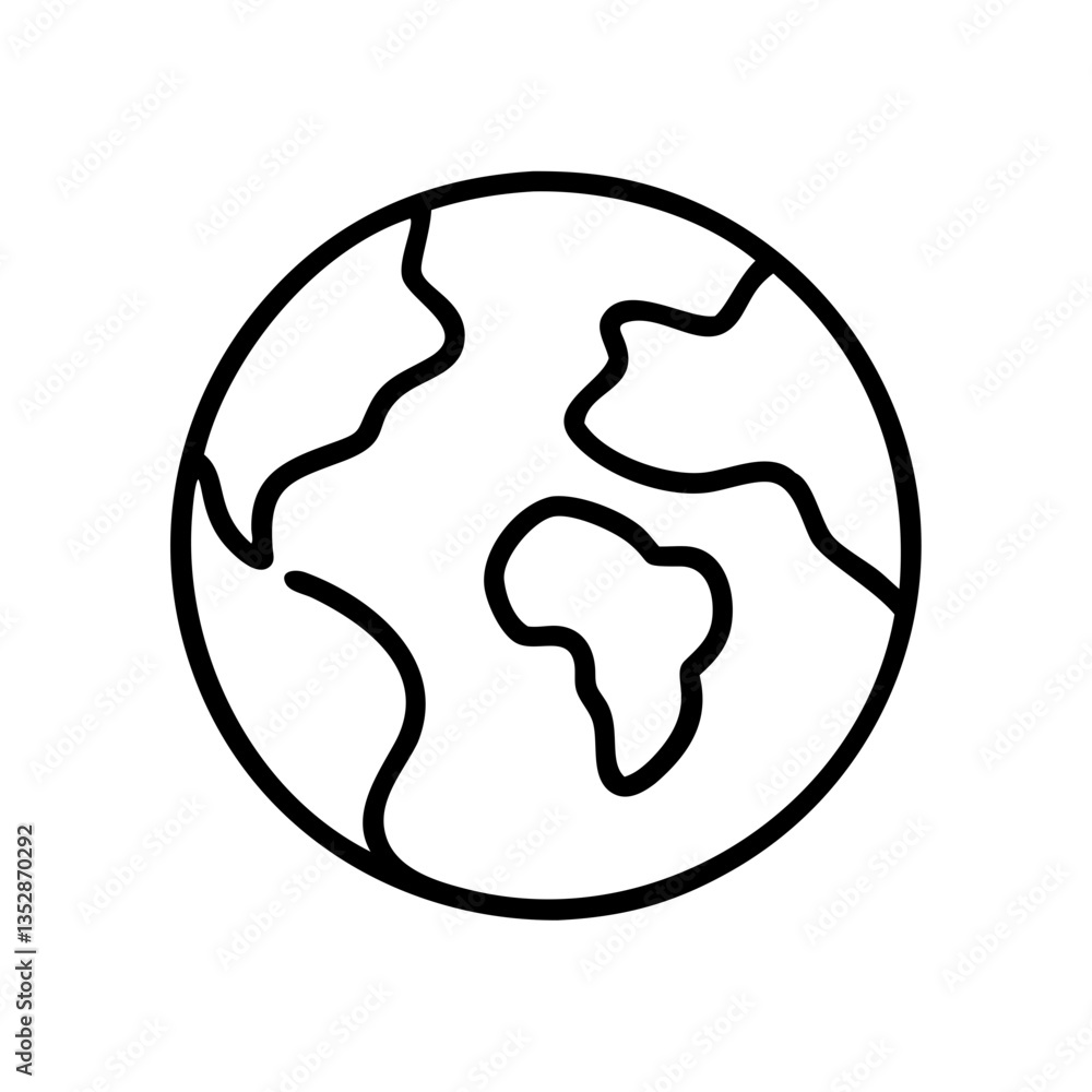 Earth globe illustration in black and white line art style Earth globe illustration in black and white line art style