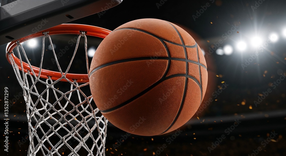 Basketball Scoring Moment: Close-Up of Ball Going Through Hoop Basketball Scoring Moment: Close-Up of Ball Going Through Hoop