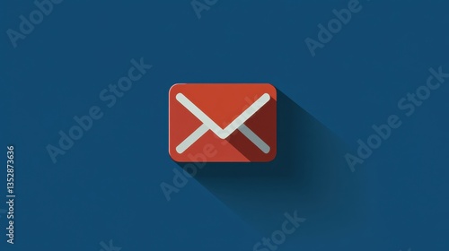 Red email icon casting long shadow on blue background