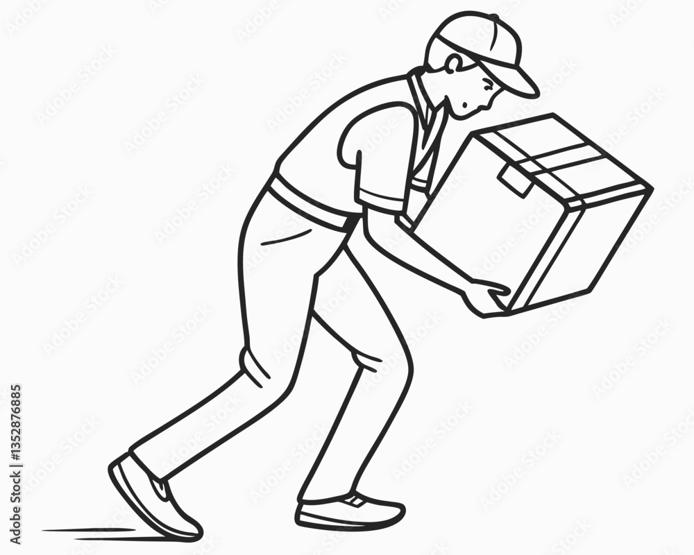 A basic vector illustration of a humanoid figure holding a rectangular box with both hands, slightly bent forward to indicate carrying weight A basic vector illustration of a humanoid figure holding a rectangular box with both hands, slightly bent forward to indicate carrying weight