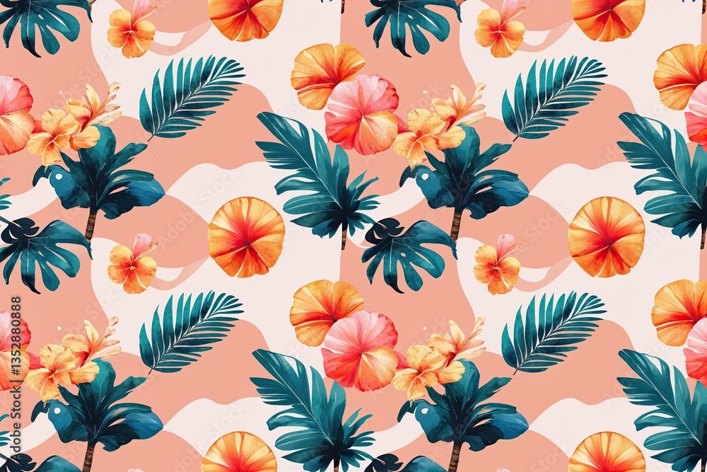 Tropical Peach Floral Seamless Pattern Background for Bold Fabric Prints Tropical Peach Floral Seamless Pattern Background for Bold Fabric Prints