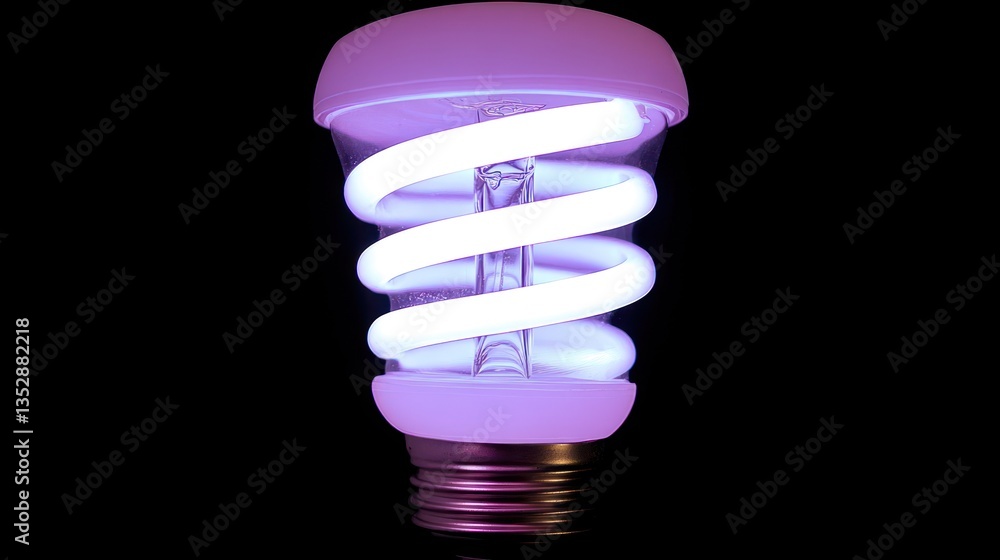 Illuminated pink spiral energy-saving lightbulb Illuminated pink spiral energy-saving lightbulb