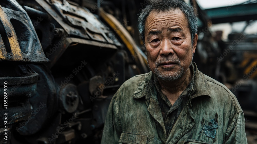 Portrait of a Weathered Worker in an Industrial Environment Portrait of a Weathered Worker in an Industrial Environment