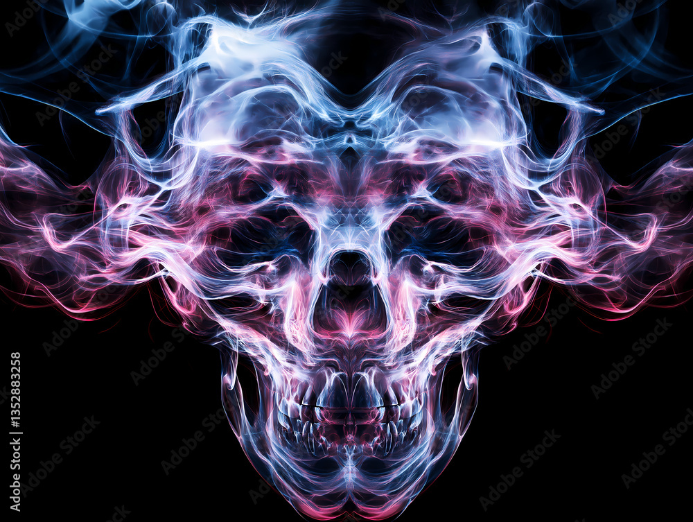 Fototapeta premium Abstract Skull Made of Smoke in Blue and Pink Colors