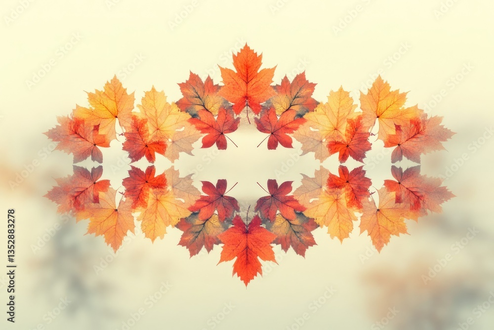 Fototapeta premium Autumnal maple leaves arranged symmetrically, creating a beautiful fall design.