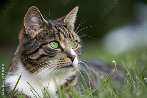 Wallpaper Mural Portrait of a cute grey tabby cat on green grass with beautiful eyes and whiskers Torontodigital.ca