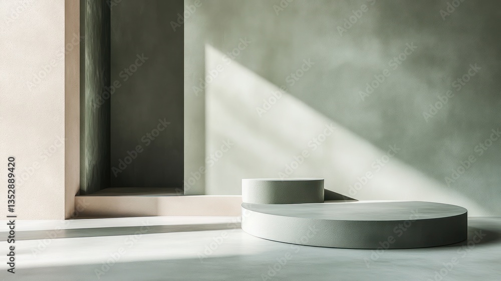 Minimalist pedestal display, sunlit, modern interior. Possible use Product showcase Minimalist pedestal display, sunlit, modern interior. Possible use Product showcase